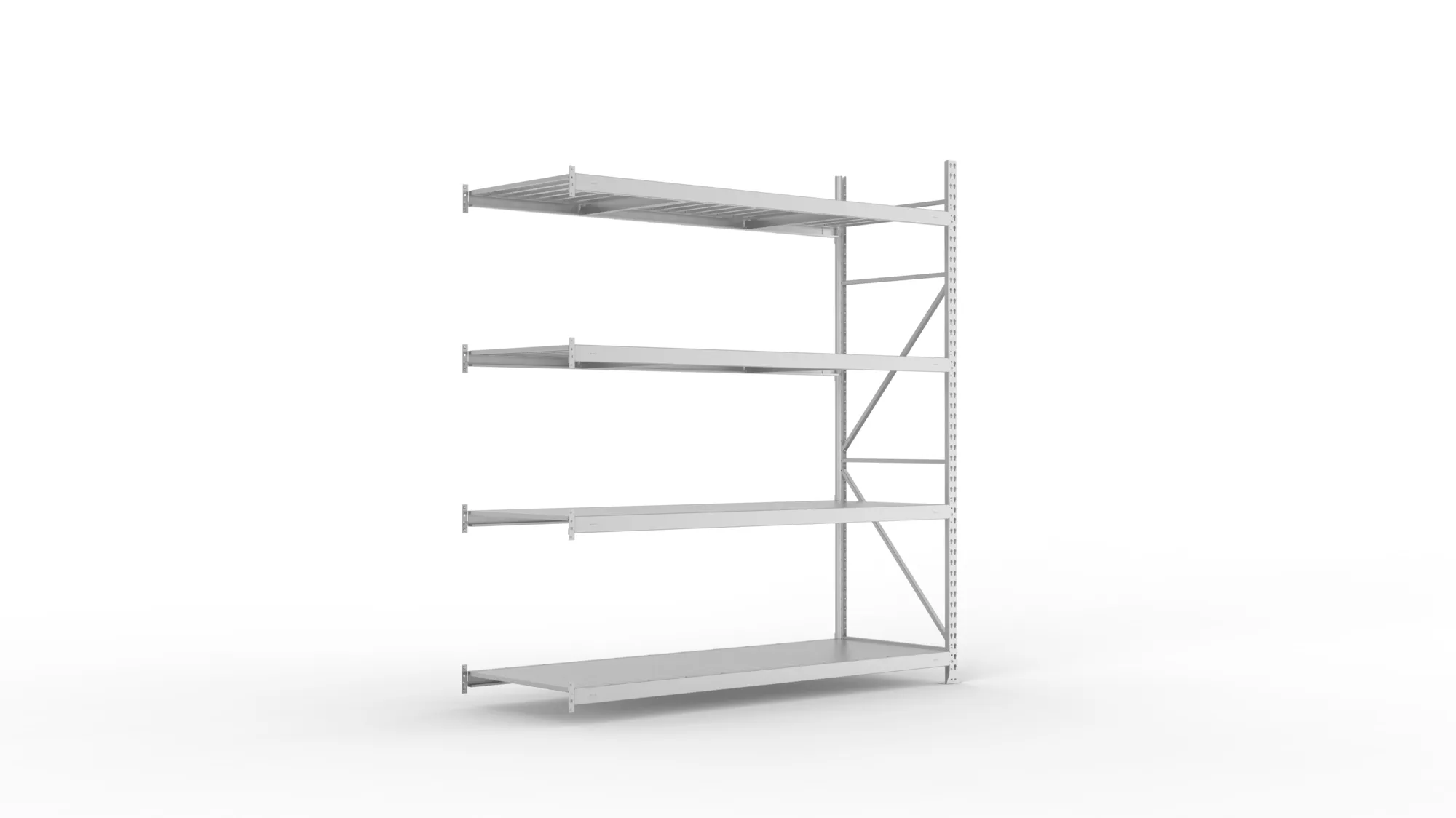 META MINI-RACK Weitspannregal | Anbauregal | 2500 x 2200 x 800 mm | Fachlast 600 kg | Stahlpaneelböden | 4 Ebenen