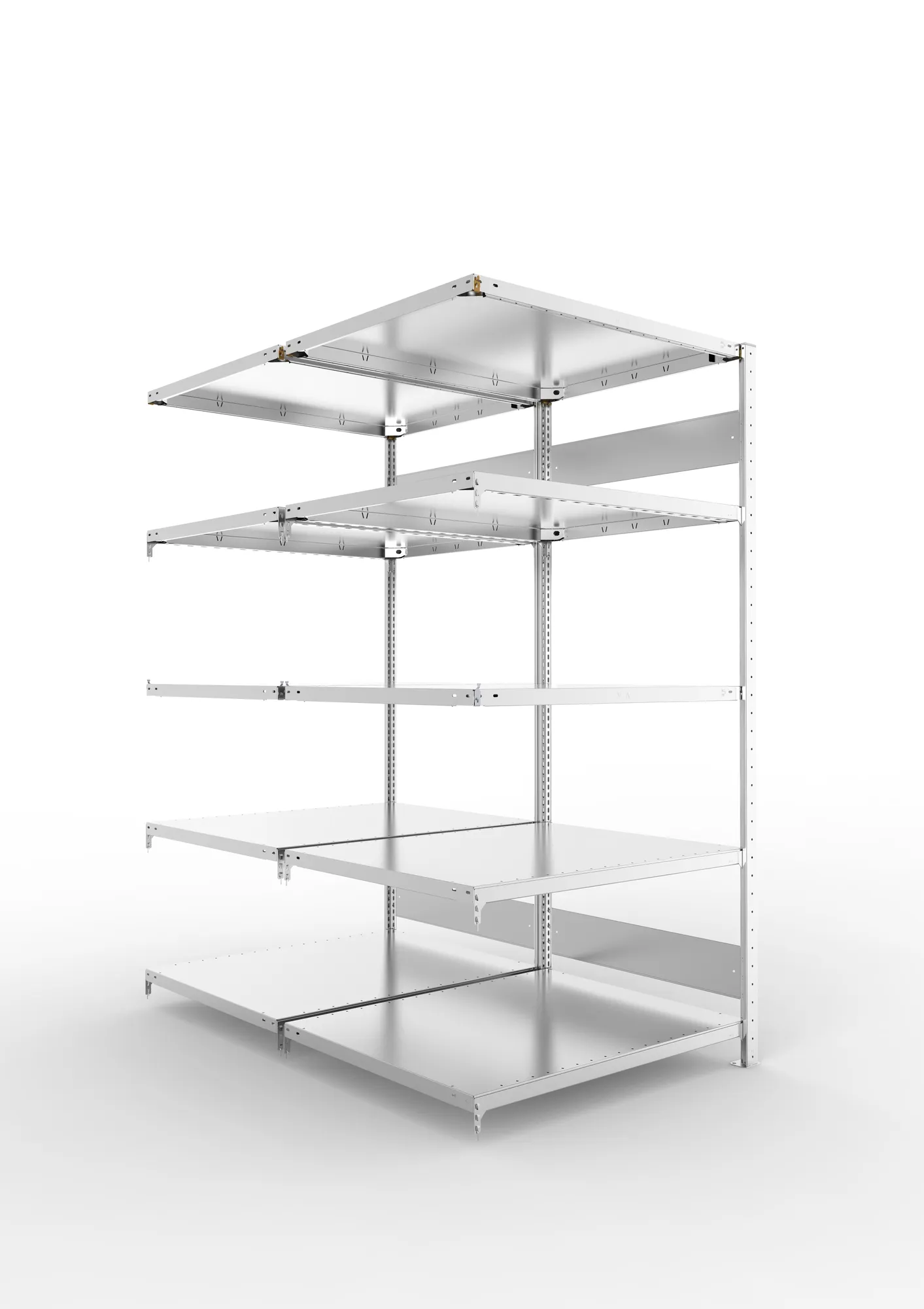 META CLIP S3 | Fachbodenregal | Doppel-Anbauregal | 2000 x 1000 x 800 mm | Fachlast 230 kg | 4+1 Ebenen | Längsriegel | verzinkt