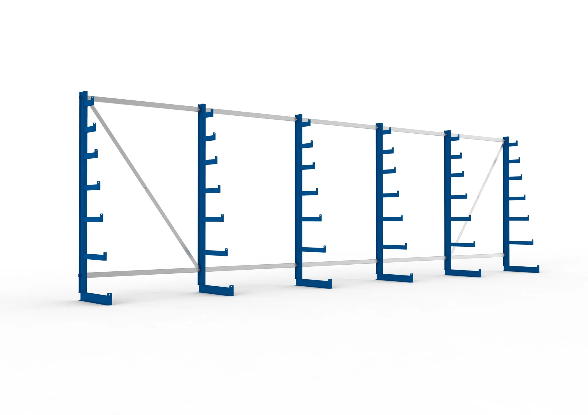 META ATLAS ST | Langgutregal | 5 Felder | 2000 x 6750 x 500 mm | Armlast 200 kg | einseitig | 6+1 Ebenen | RAL 5010