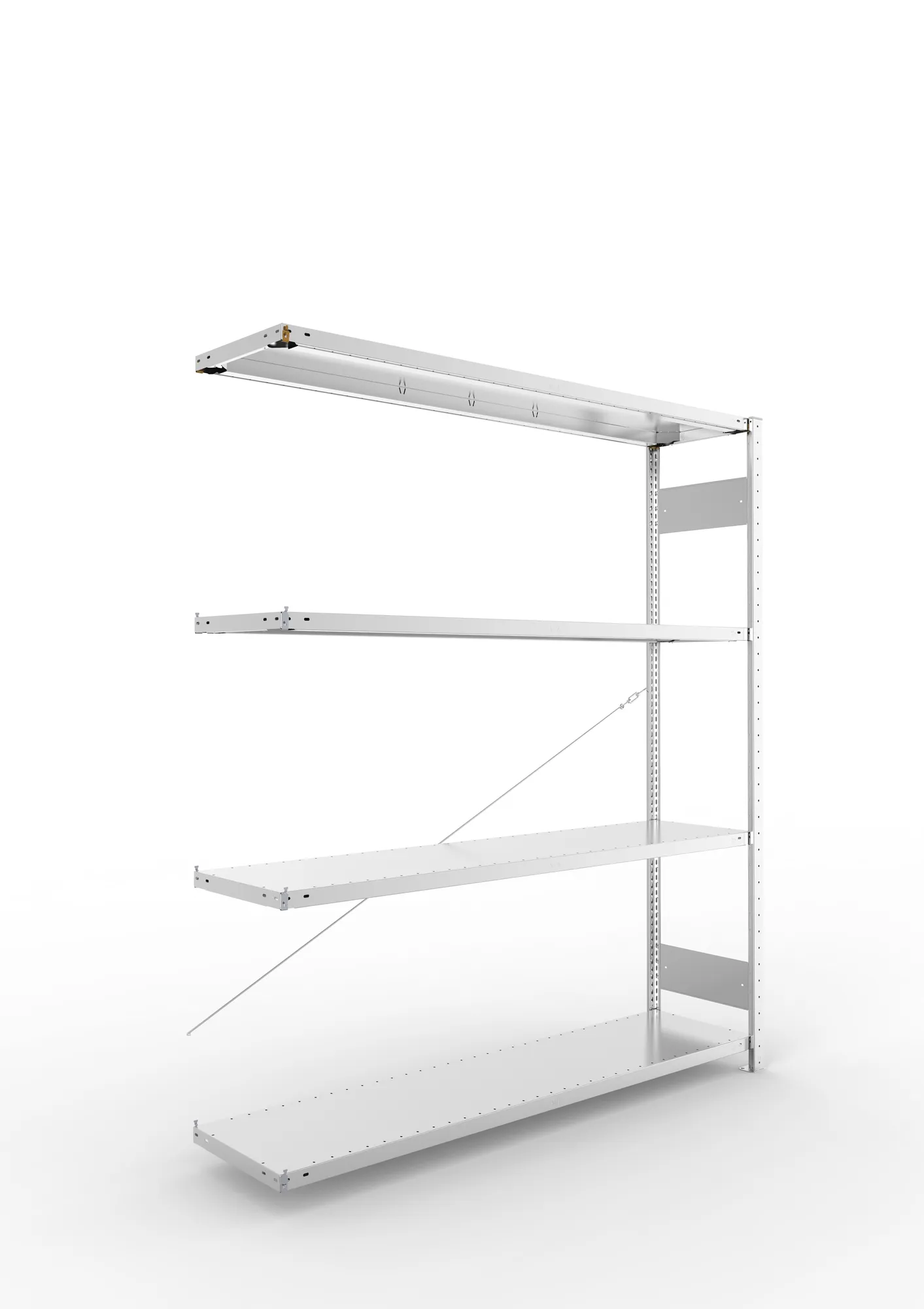META CLIP S3 | Fachbodenregal | Anbauregal | 2000 x 1700 x 400 mm | Fachlast 200 kg | 3+1 Ebenen | verzinkt
