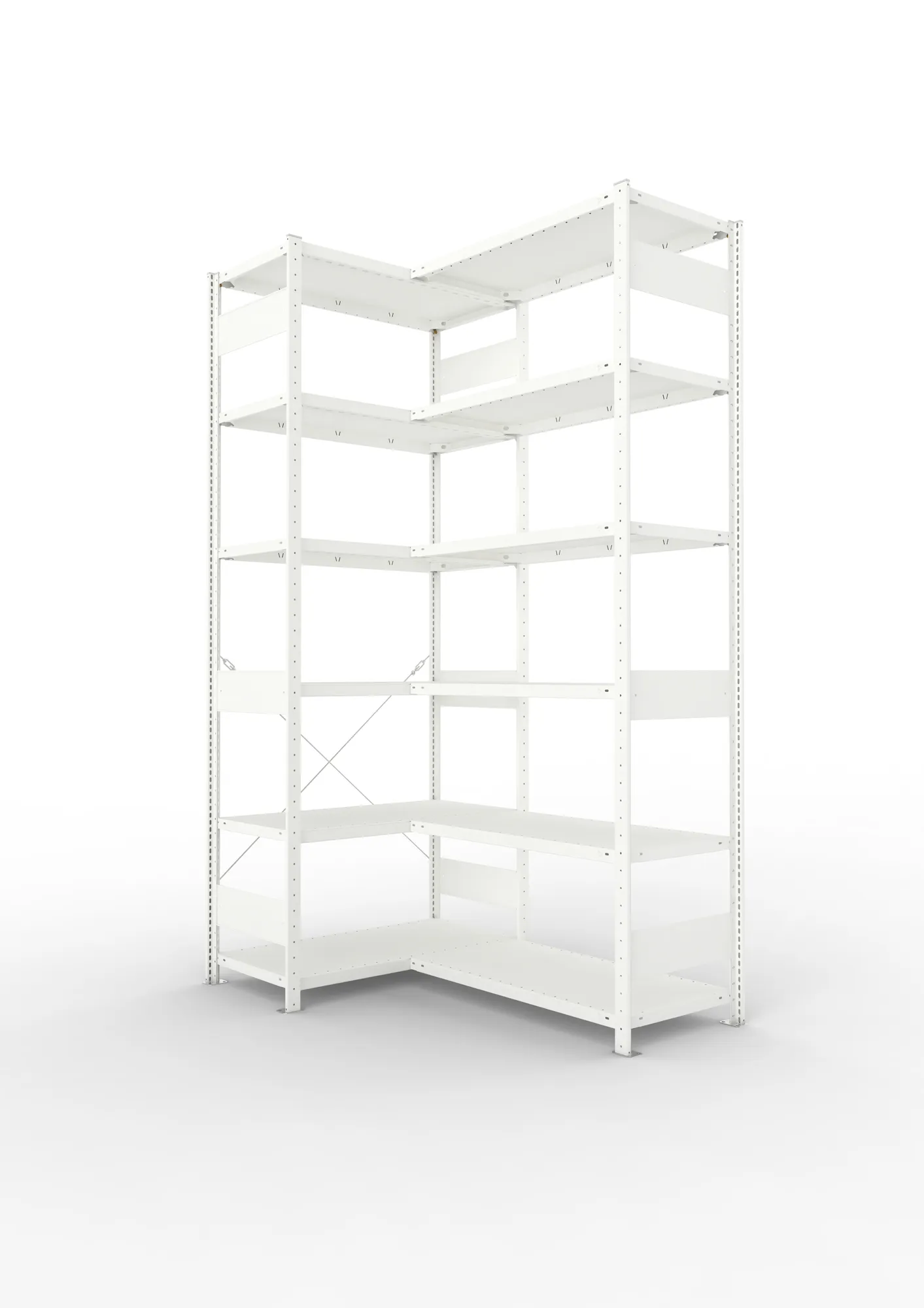 META CLIP | Eckregal | 2500 x 1000 x 500 mm | Fachlast 100 kg | 5+1 Ebenen | RAL 7035