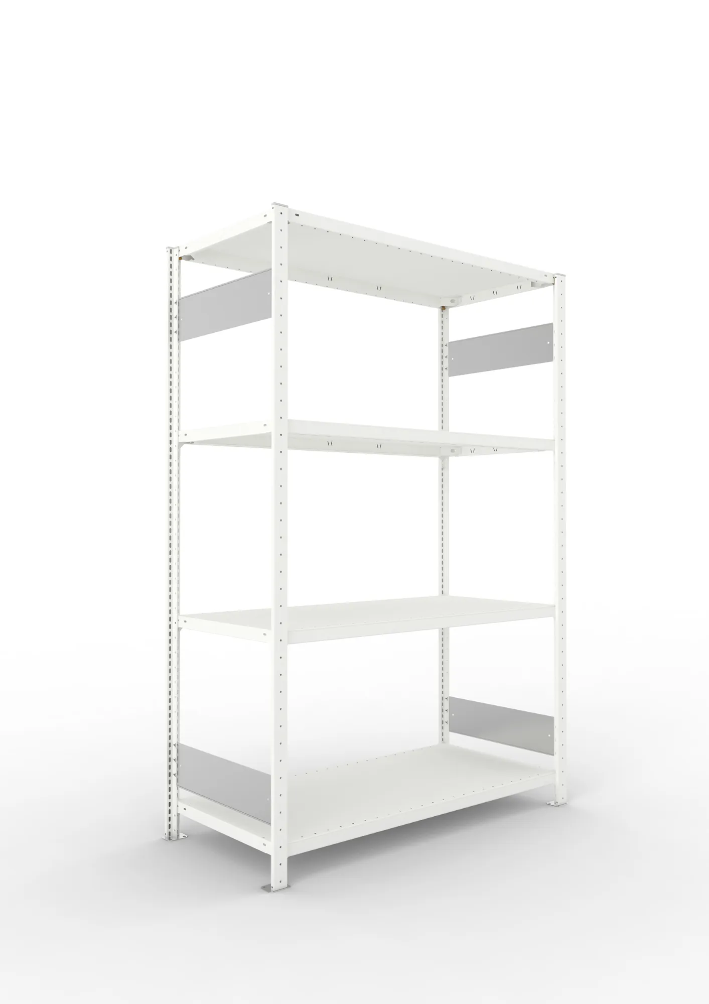 META CLIP S3 | Fachbodenregal | Grundregal | 2000 x 1300 x 600 mm | Fachlast 230 kg | 3+1 Ebenen | Längsriegel | RAL 7035