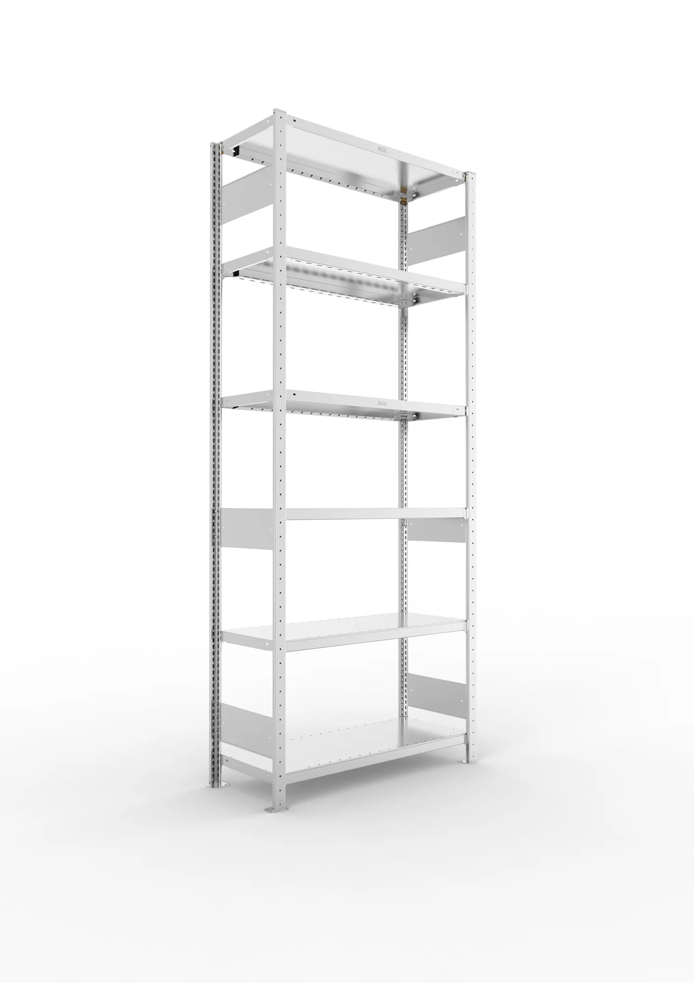 META CLIP S3 | Fachbodenregal | Grundregal | 2500 x 1000 x 400 mm | Fachlast 230 kg | 5+1 Ebenen | Längsriegel | verzinkt