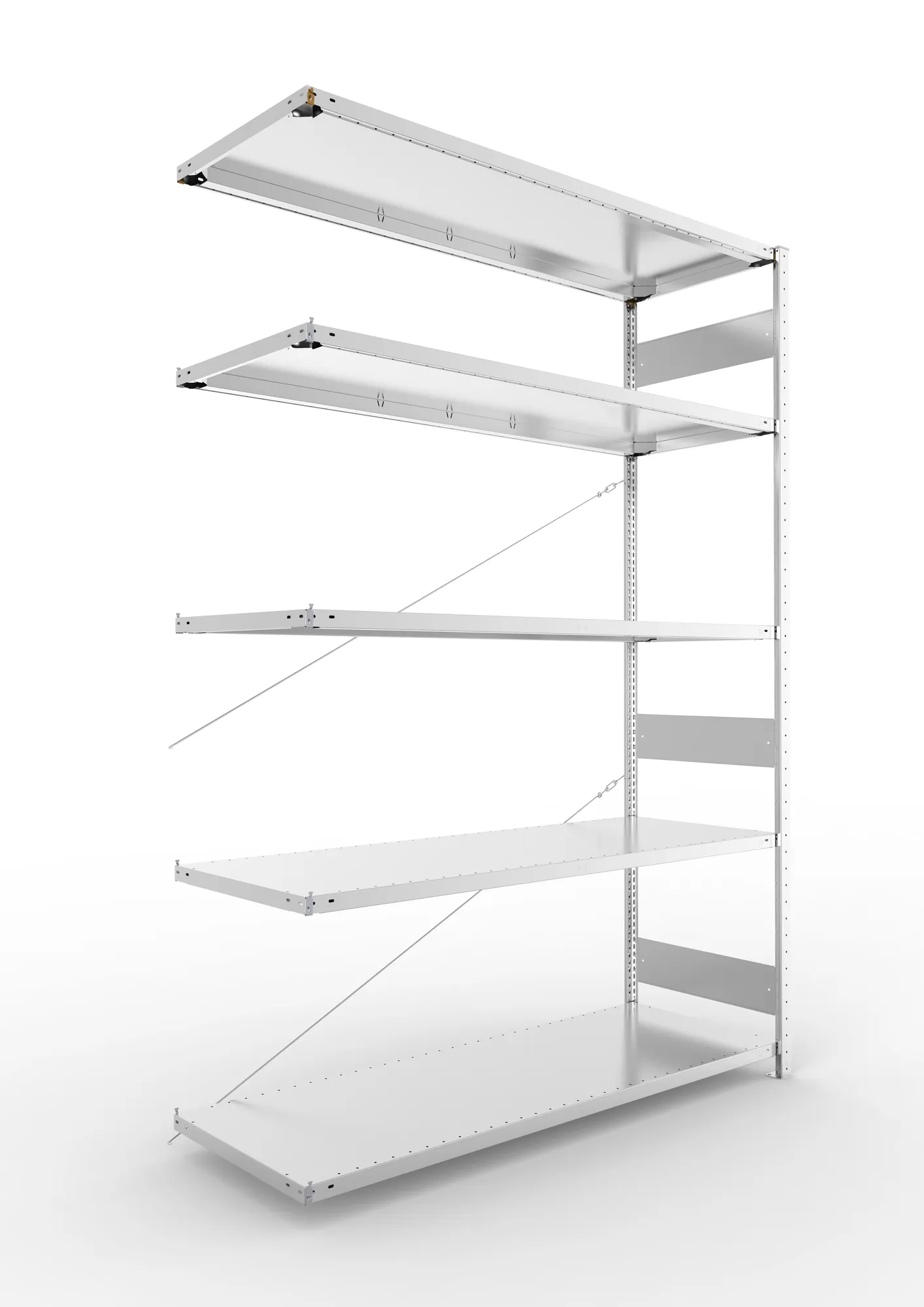 META CLIP S3 | Fachbodenregal | Anbauregal | 2500 x 1700 x 600 mm | Fachlast 200 kg | 4+1 Ebenen | verzinkt