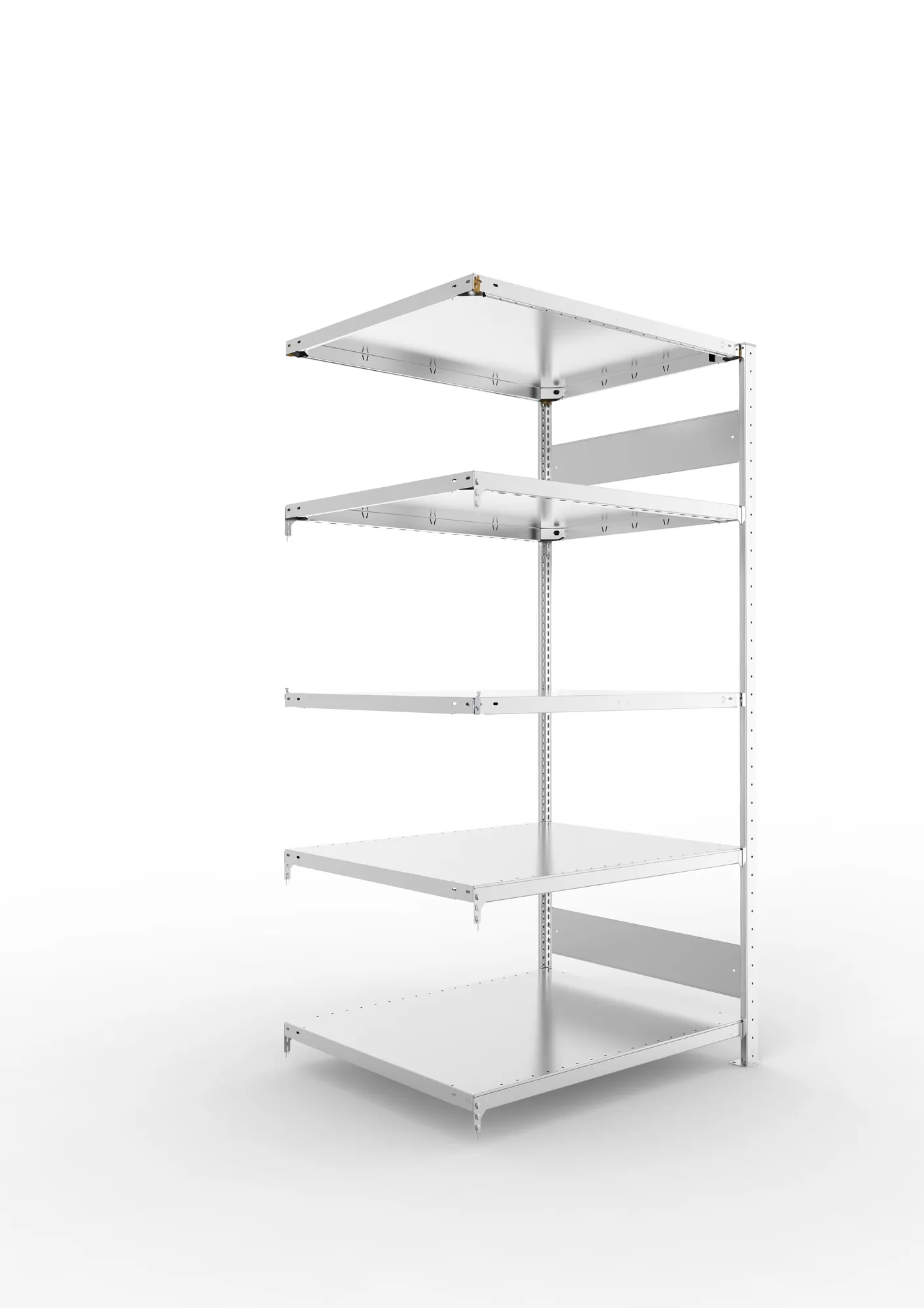 META CLIP S3 | Fachbodenregal | Anbauregal | 2000 x 1000 x 800 mm | Fachlast 230 kg | 4+1 Ebenen | Längsriegel | verzinkt