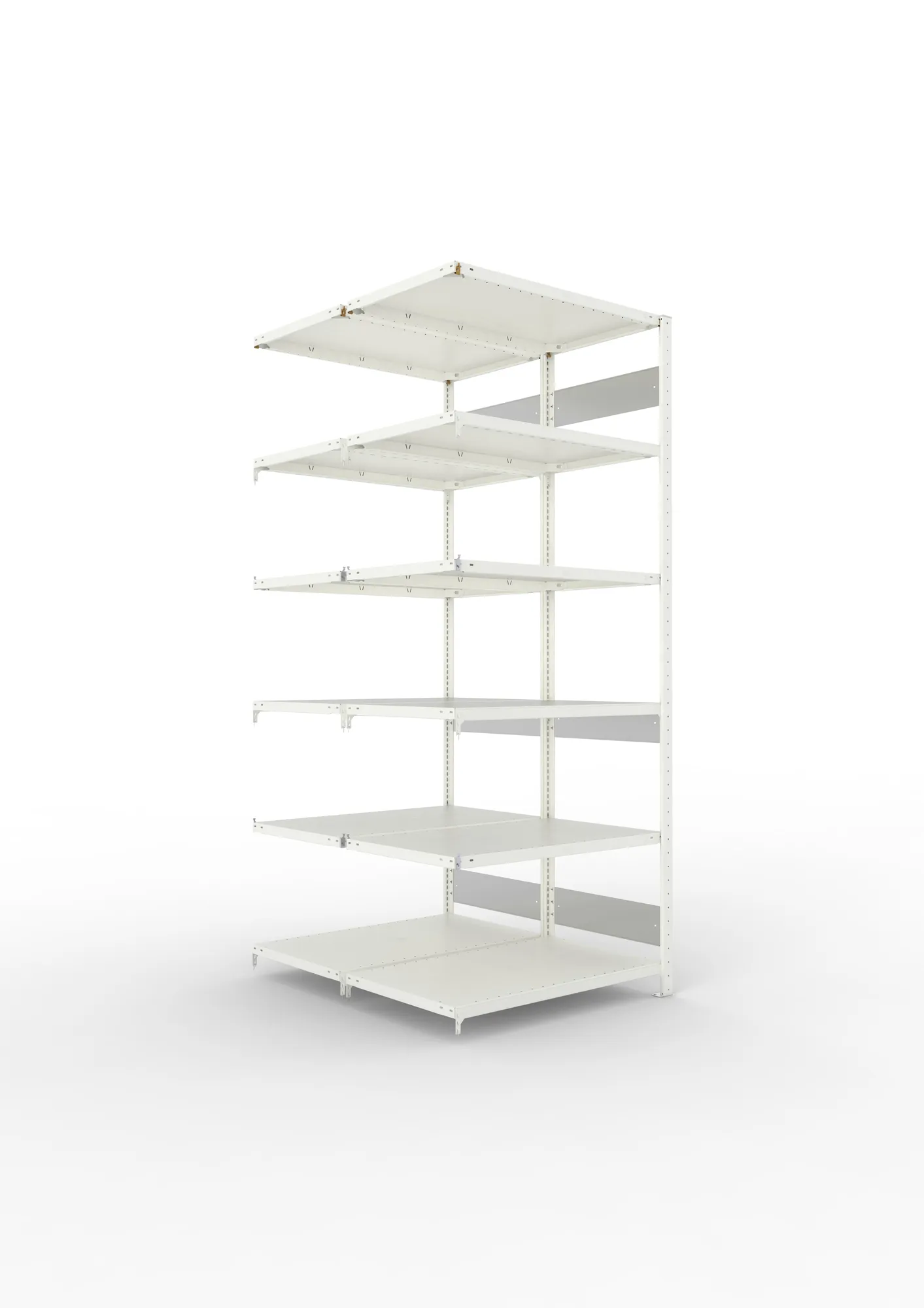 META CLIP S3 | Fachbodenregal | Doppel-Anbauregal | 2500 x 1000 x 600 mm | Fachlast 150 kg | 5+1 Ebenen | Längsriegel | RAL 7035