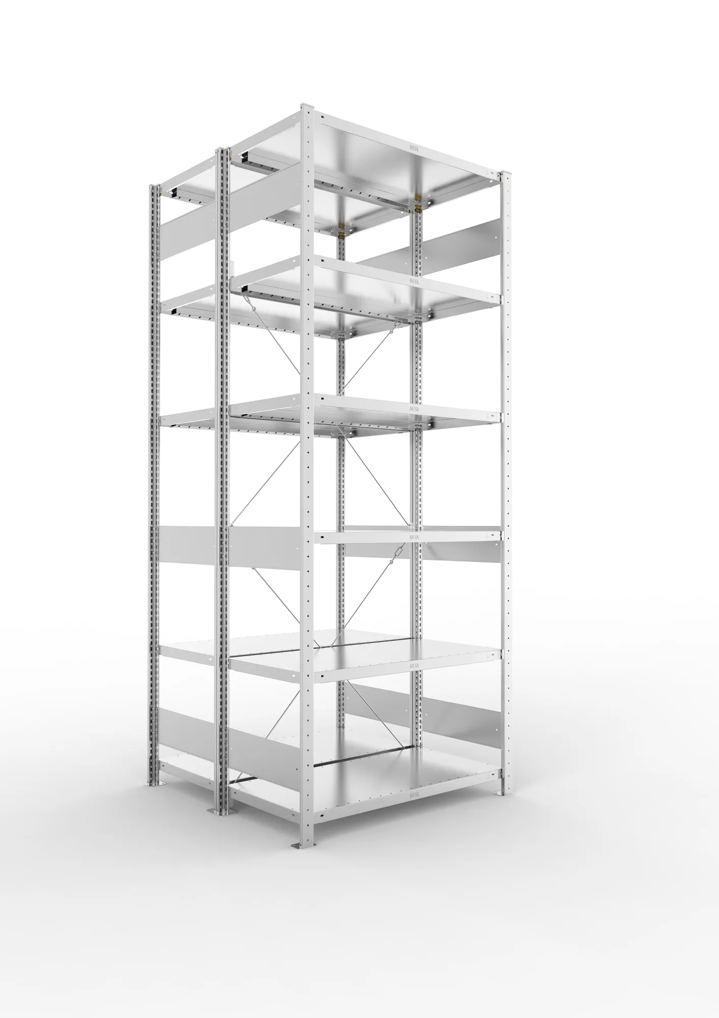 META CLIP S3 | Fachbodenregal | Doppel-Grundregal | 2500 x 1000 x 500 mm | Fachlast 230 kg | 5+1 Ebenen | verzinkt