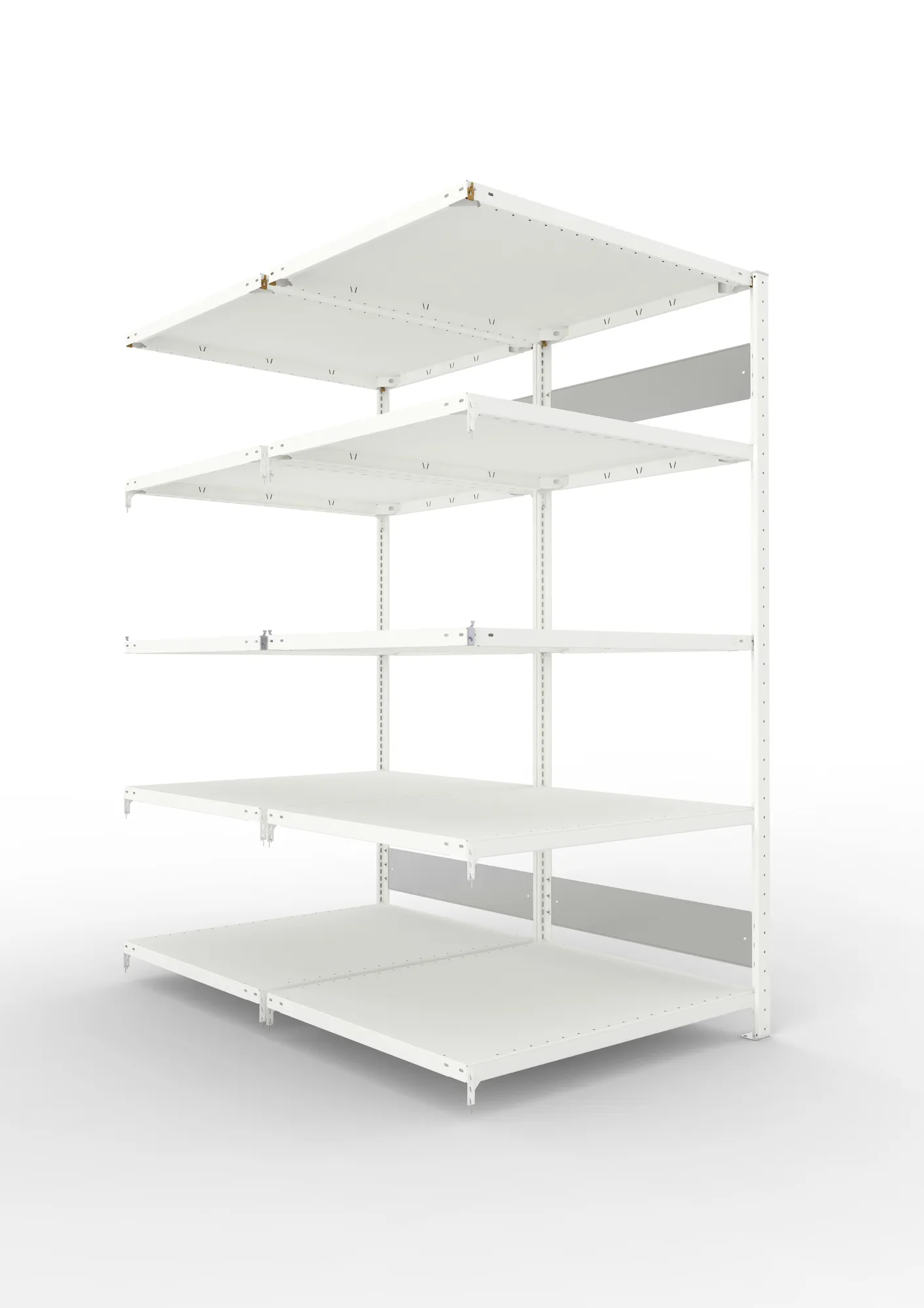 META CLIP S3 | Fachbodenregal | Doppel-Anbauregal | 2000 x 1000 x 800 mm | Fachlast 230 kg | 4+1 Ebenen | Längsriegel | RAL 7035