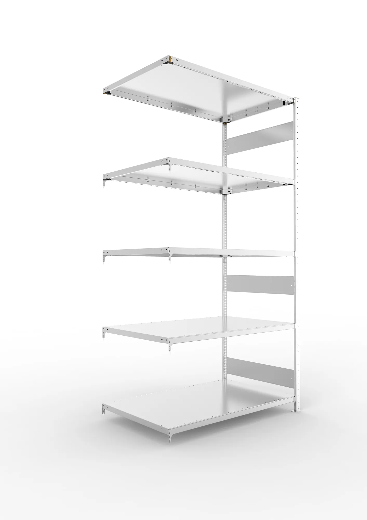 META CLIP S3 | Fachbodenregal | Anbauregal | 2500 x 1300 x 800 mm | Fachlast 230 kg | 4+1 Ebenen | Längsriegel | verzinkt