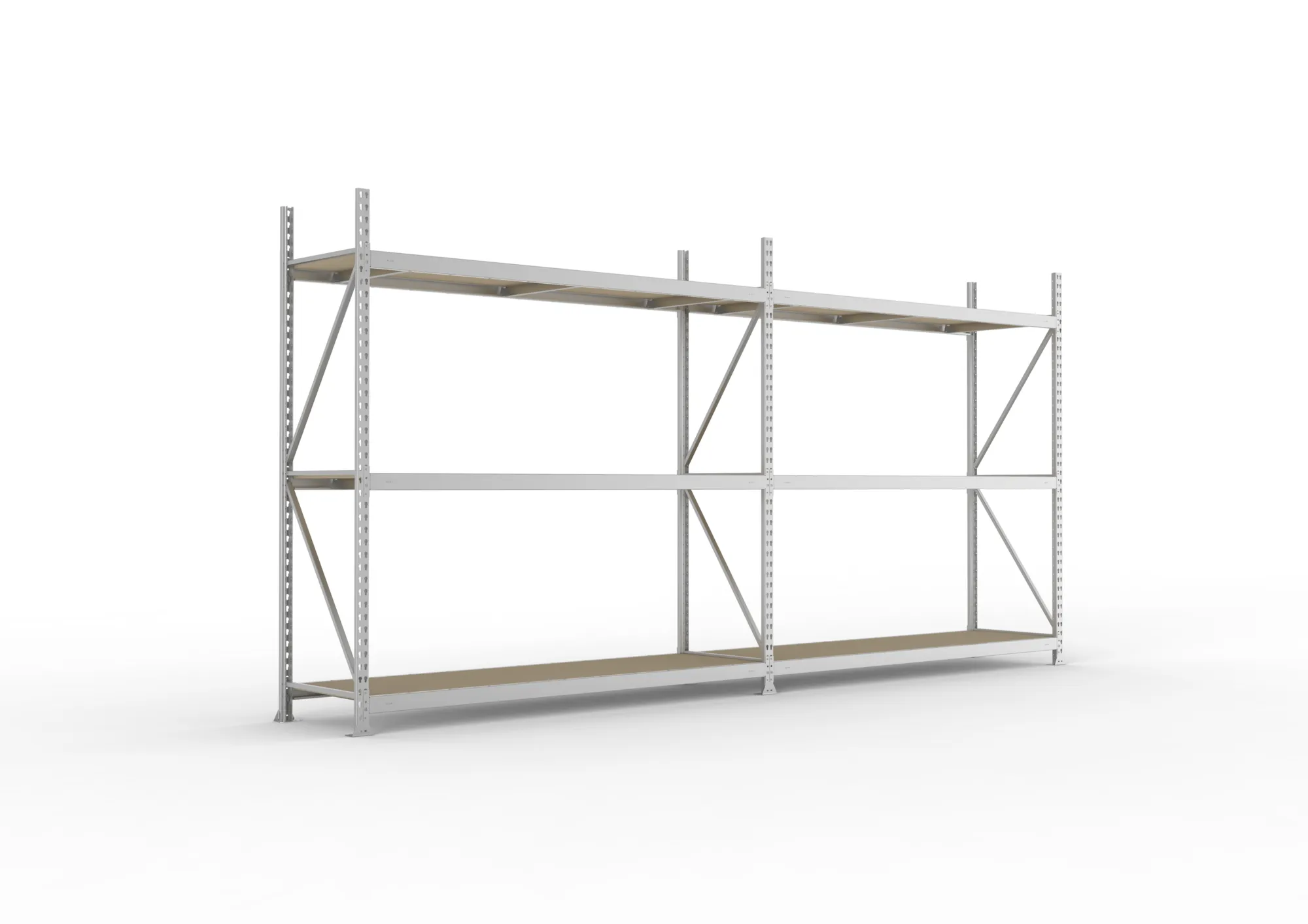 META MINI-RACK Weitspannregal | 2 Felder | 2200 x 3600 x 650 mm | Fachlast 600 kg | Spanplattenböden | 3 Ebenen